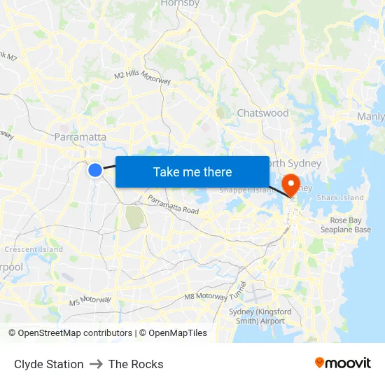 Clyde Station to The Rocks map