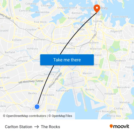 Carlton Station to The Rocks map