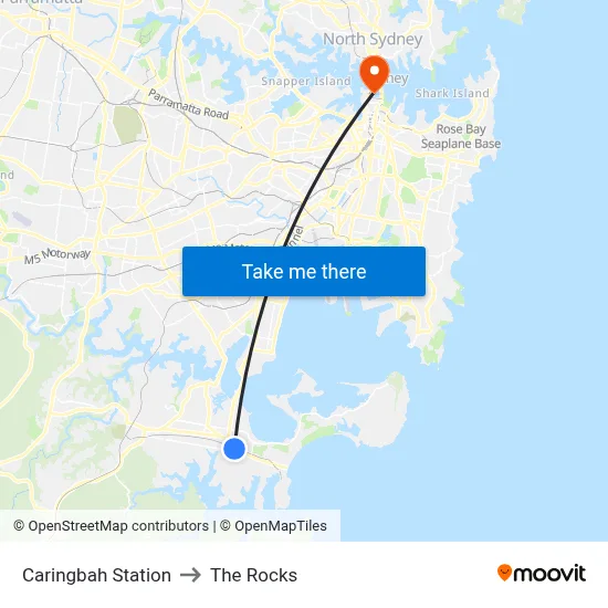 Caringbah Station to The Rocks map