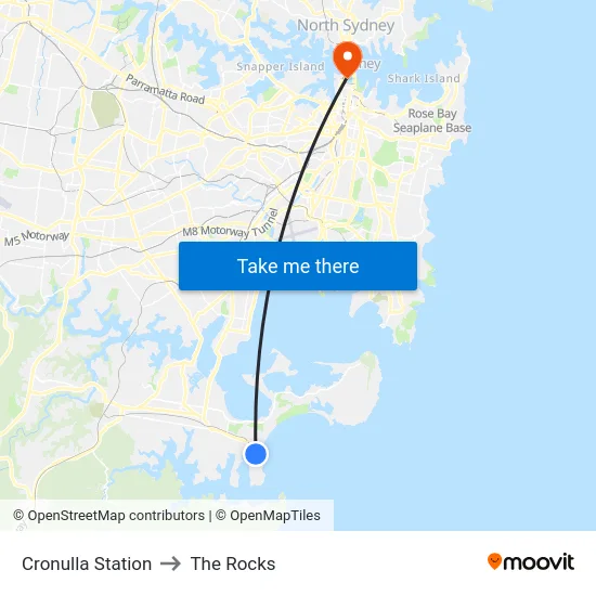 Cronulla Station to The Rocks map