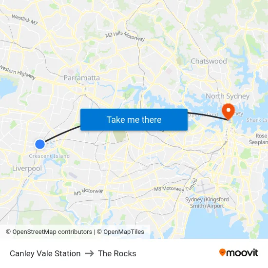 Canley Vale Station to The Rocks map