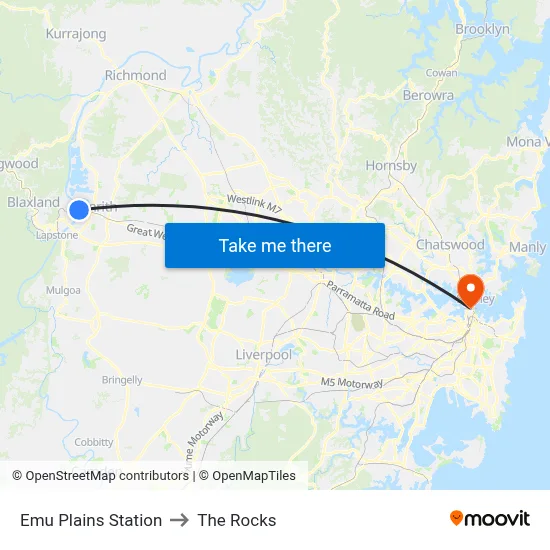 Emu Plains Station to The Rocks map