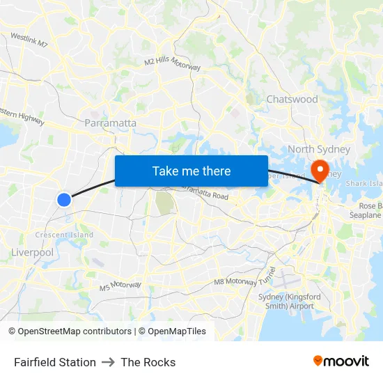 Fairfield Station to The Rocks map