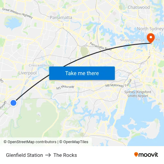 Glenfield Station to The Rocks map
