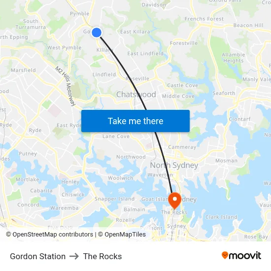 Gordon Station to The Rocks map