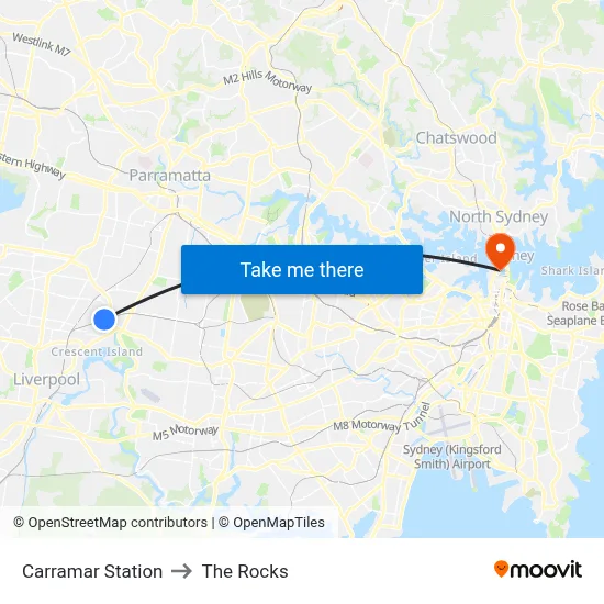 Carramar Station to The Rocks map