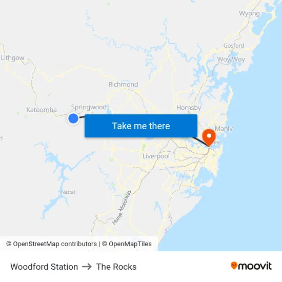 Woodford Station to The Rocks map