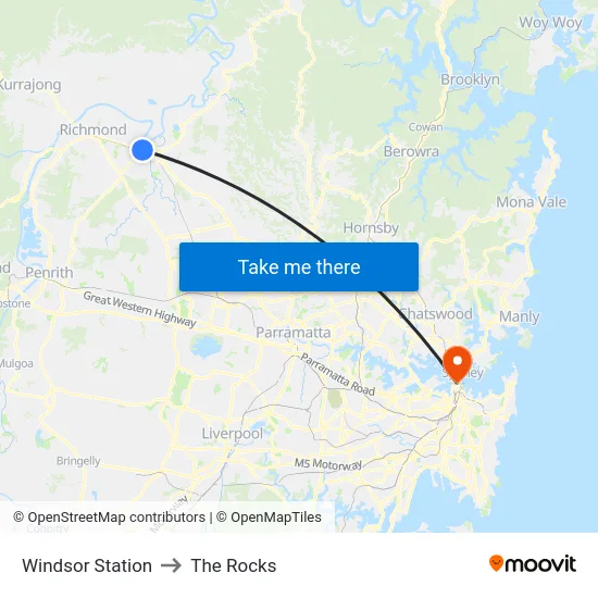 Windsor Station to The Rocks map