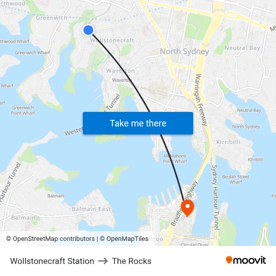 Wollstonecraft Station to The Rocks map