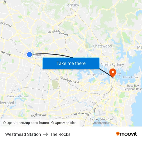 Westmead Station to The Rocks map