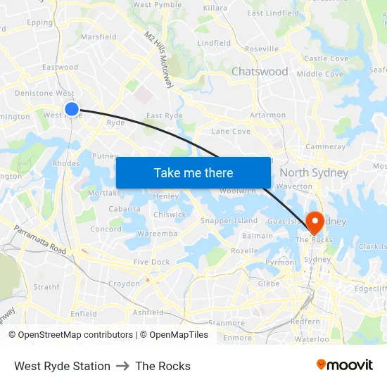 West Ryde Station to The Rocks map