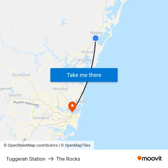 Tuggerah Station to The Rocks map