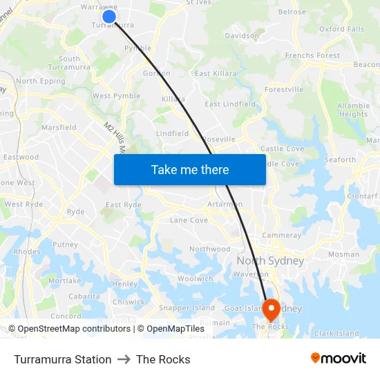Turramurra Station to The Rocks map
