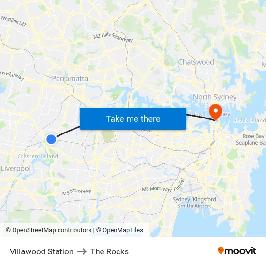 Villawood Station to The Rocks map