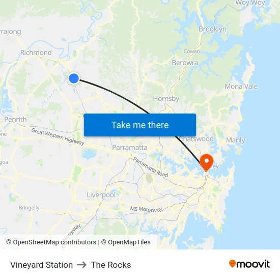 Vineyard Station to The Rocks map