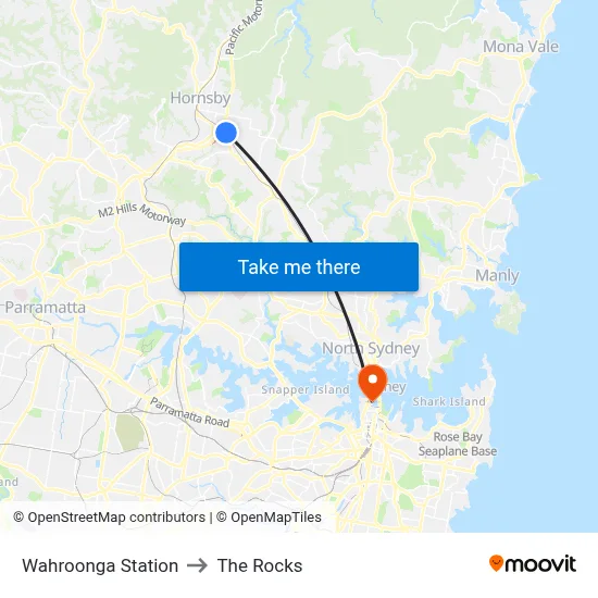Wahroonga Station to The Rocks map