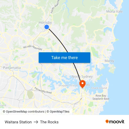 Waitara Station to The Rocks map