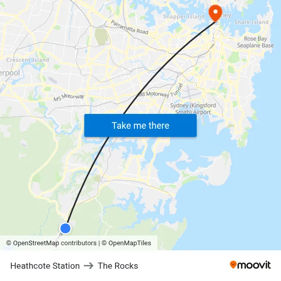 Heathcote Station to The Rocks map