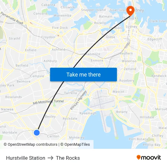 Hurstville Station to The Rocks map