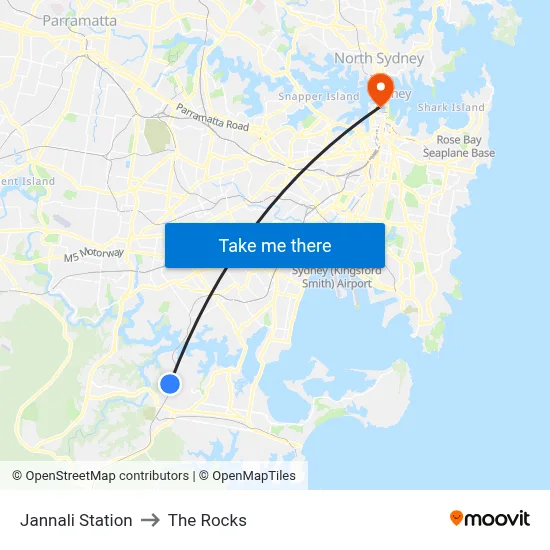 Jannali Station to The Rocks map
