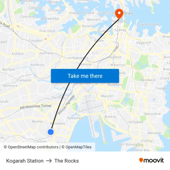Kogarah Station to The Rocks map