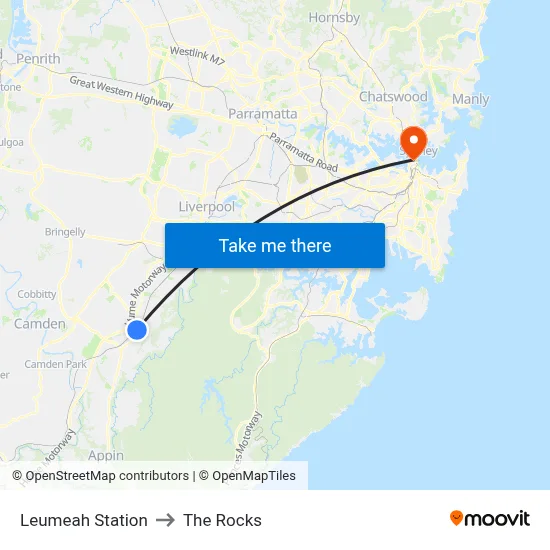 Leumeah Station to The Rocks map