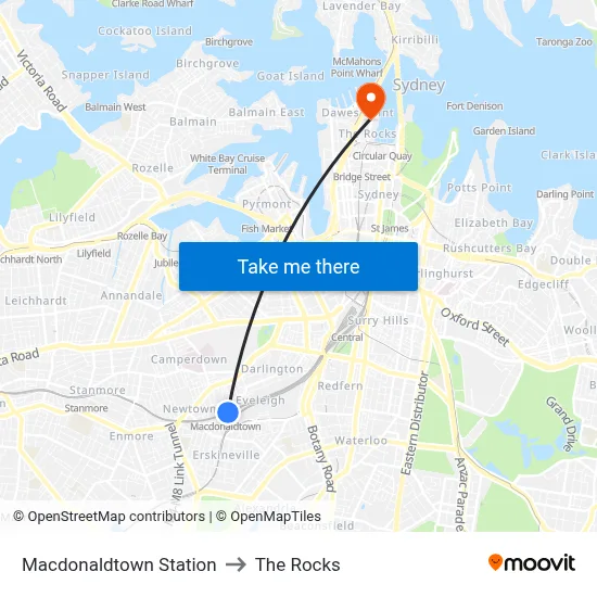Macdonaldtown Station to The Rocks map