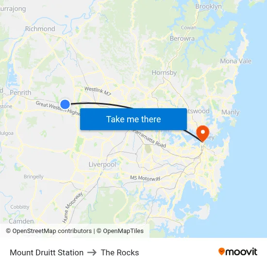 Mount Druitt Station to The Rocks map