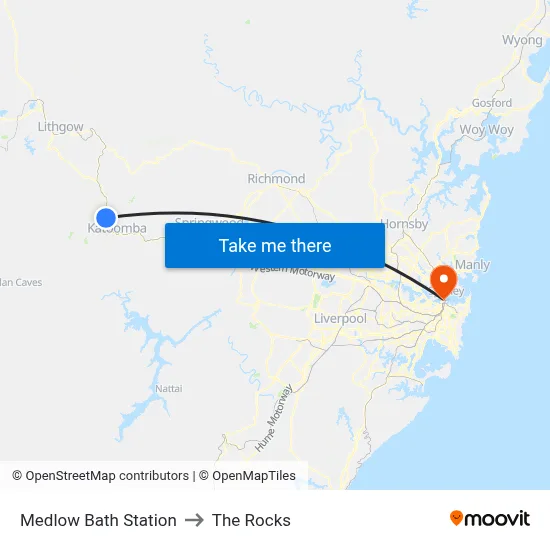 Medlow Bath Station to The Rocks map