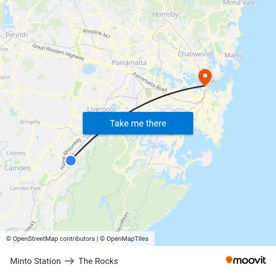 Minto Station to The Rocks map
