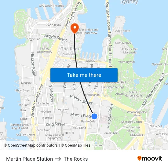 Martin Place Station to The Rocks map