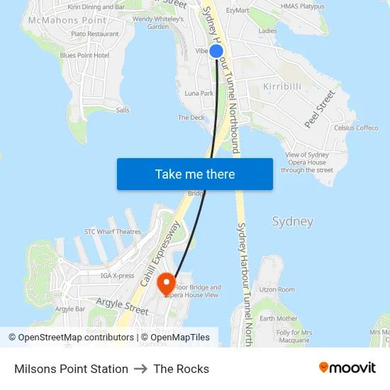 Milsons Point Station to The Rocks map