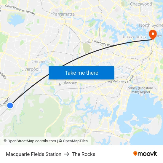 Macquarie Fields Station to The Rocks map