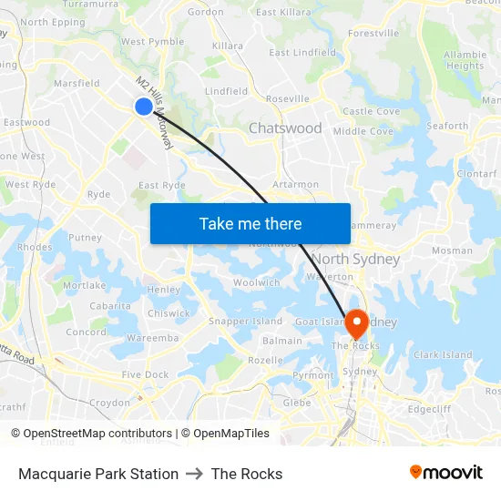 Macquarie Park Station to The Rocks map