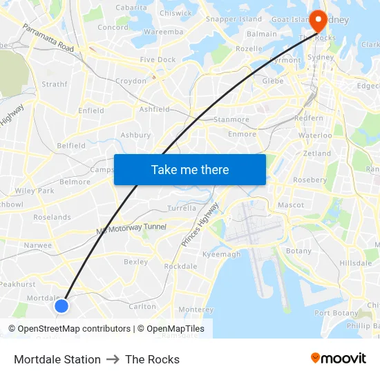 Mortdale Station to The Rocks map