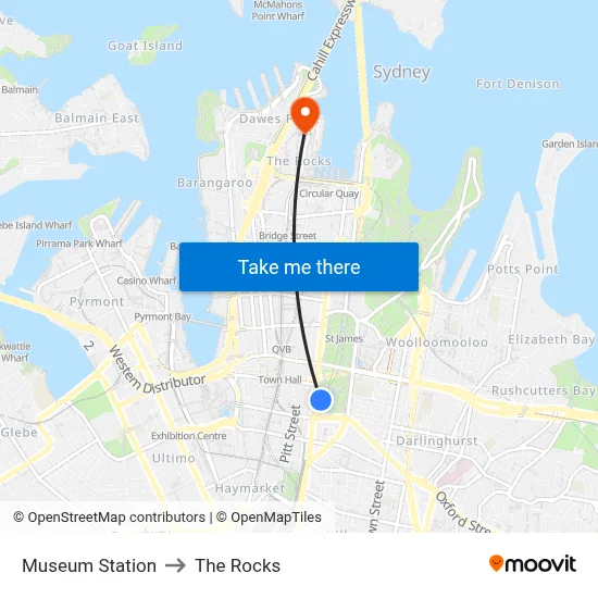 Museum Station to The Rocks map