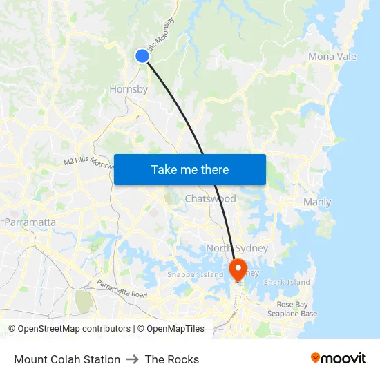 Mount Colah Station to The Rocks map