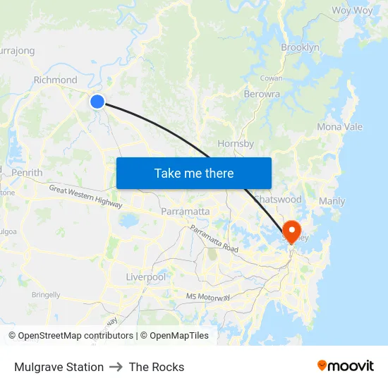 Mulgrave Station to The Rocks map