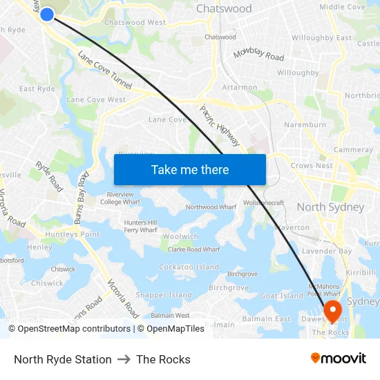 North Ryde Station to The Rocks map
