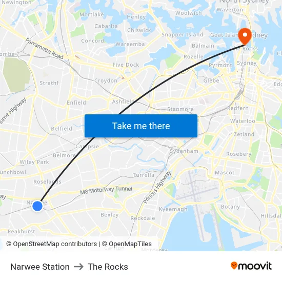 Narwee Station to The Rocks map