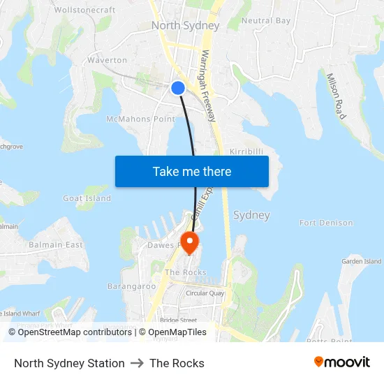 North Sydney Station to The Rocks map