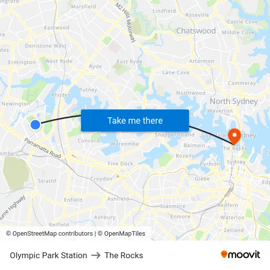 Olympic Park Station to The Rocks map