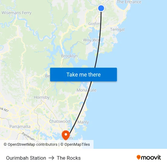 Ourimbah Station to The Rocks map