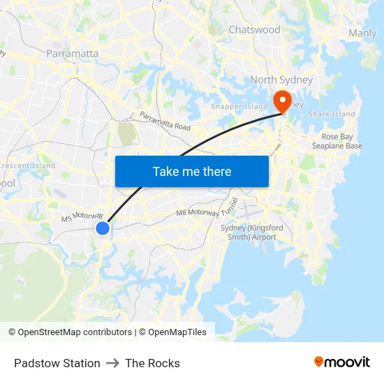 Padstow Station to The Rocks map