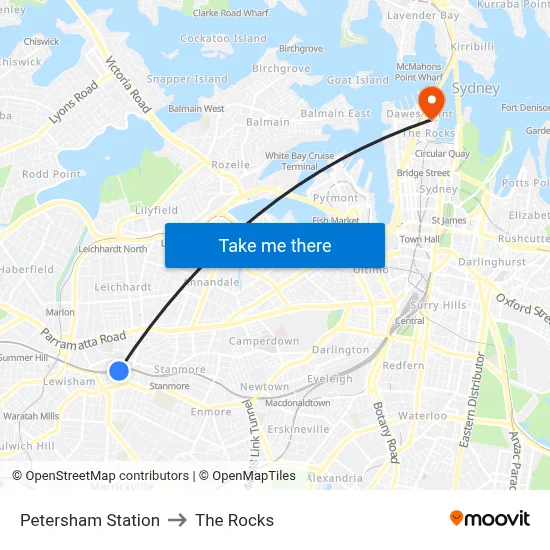 Petersham Station to The Rocks map