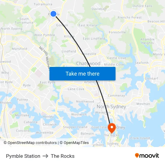 Pymble Station to The Rocks map