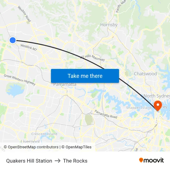 Quakers Hill Station to The Rocks map