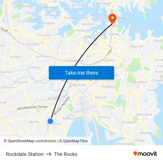 Rockdale Station to The Rocks map
