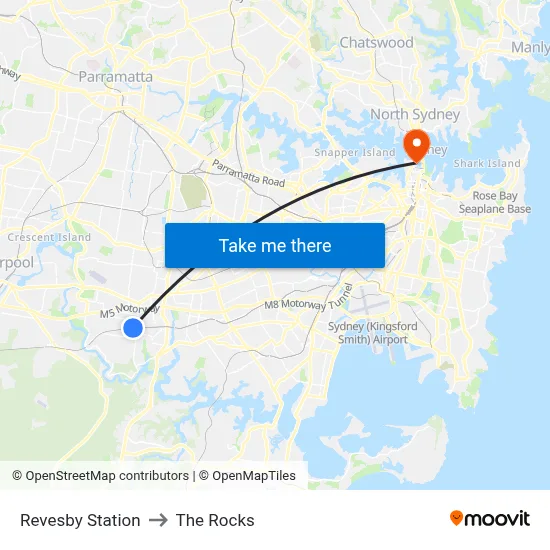 Revesby Station to The Rocks map