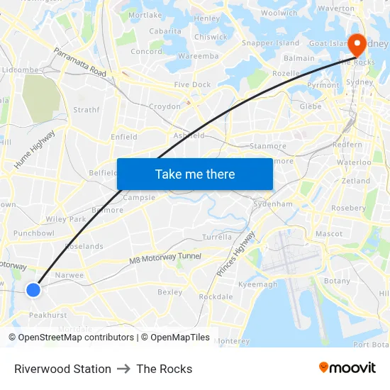 Riverwood Station to The Rocks map